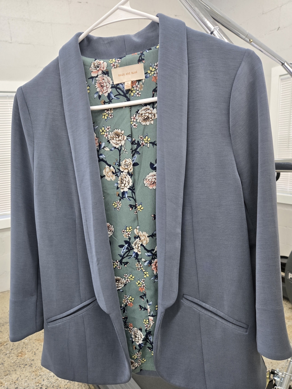 Skies Are Blue Dusty Blue Floral-Lined Blazer